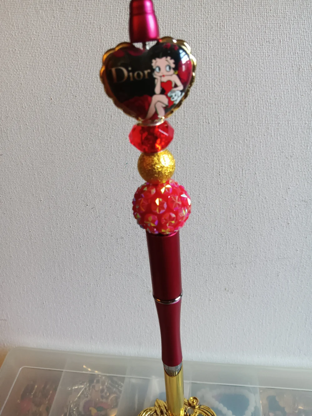 Red and Gold Betty Boop Decorative Beadable Pen